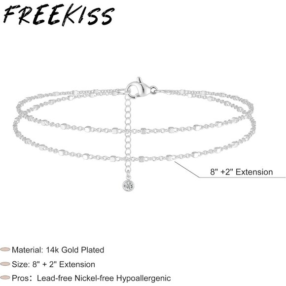 Single Clasp Beaded chain Cuban Link Waterproof Adjustable Anklet for Women - Picture 5 of 8